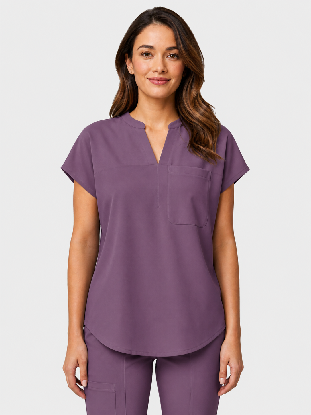 Women's Aegis Diamond Neckline Scrub Top - Cotton Flex Plum Purple