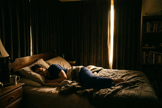 Dark bedroom with blackout curtains nurse sleeping