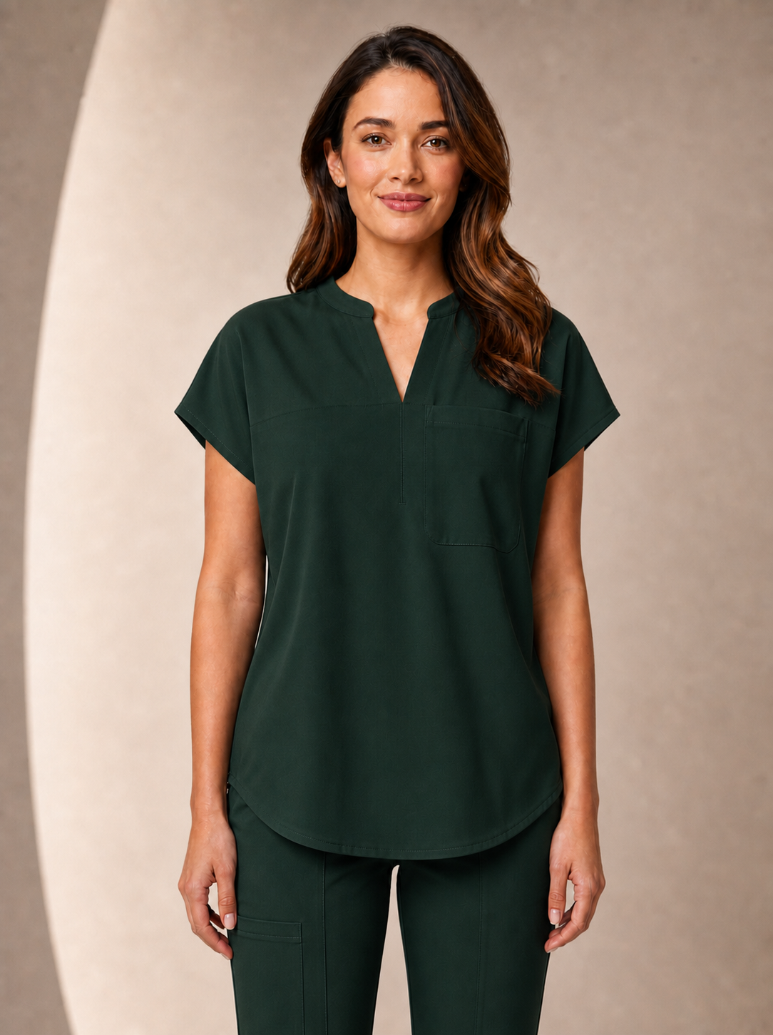 Women's Aegis Diamond Neckline Scrub Top - Shield Weave Dark Green