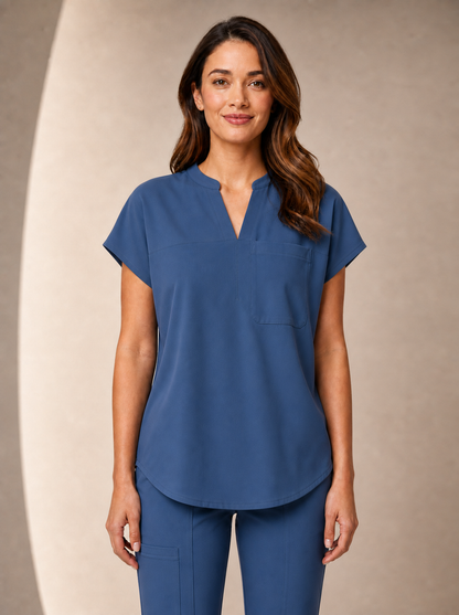 Women's Aegis Diamond Neckline Scrub Top - Shield Weave Titanium Blue