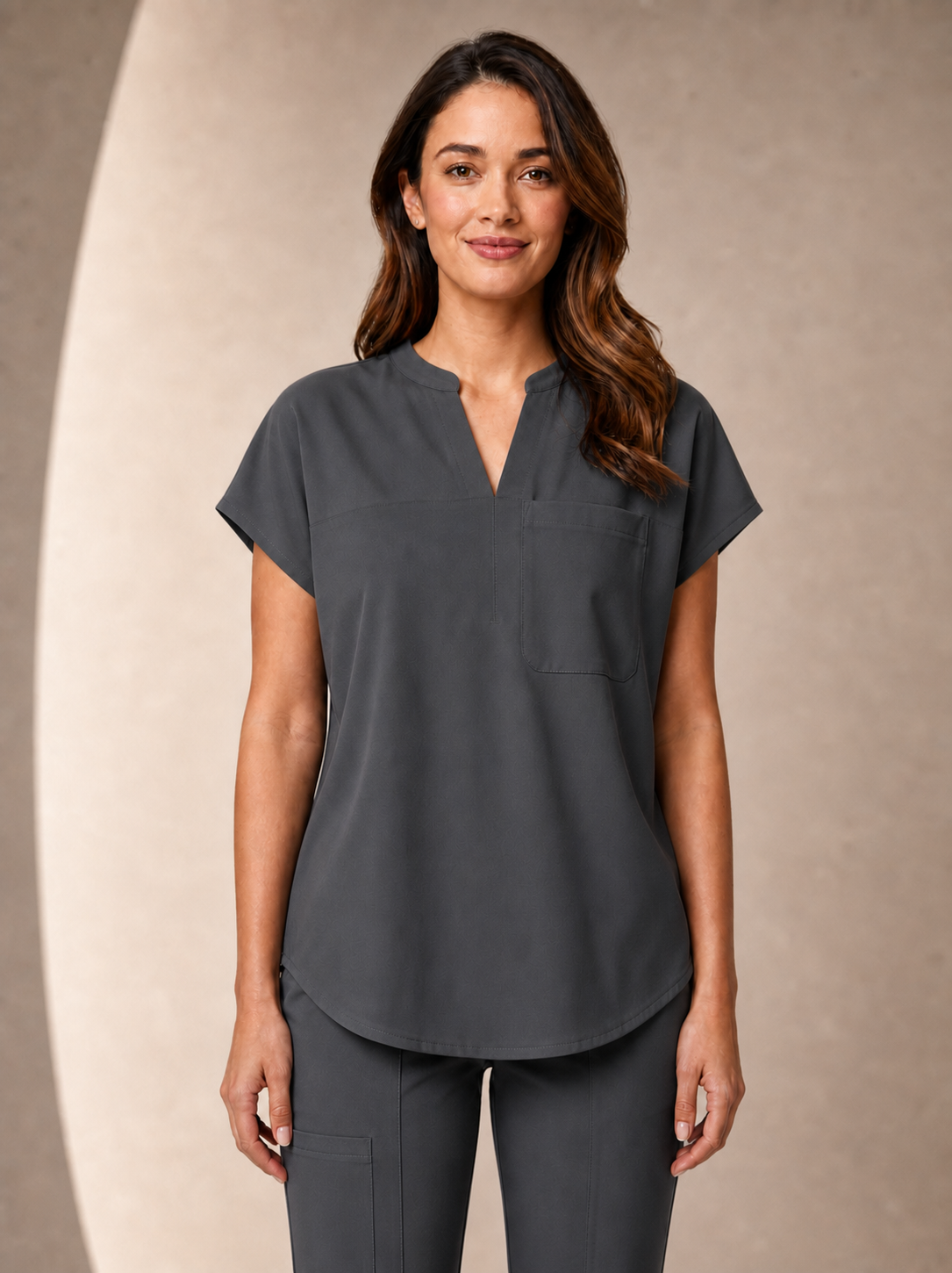 Women's Aegis Diamond Neckline Scrub Top - Shield Weave Charcoal Gray