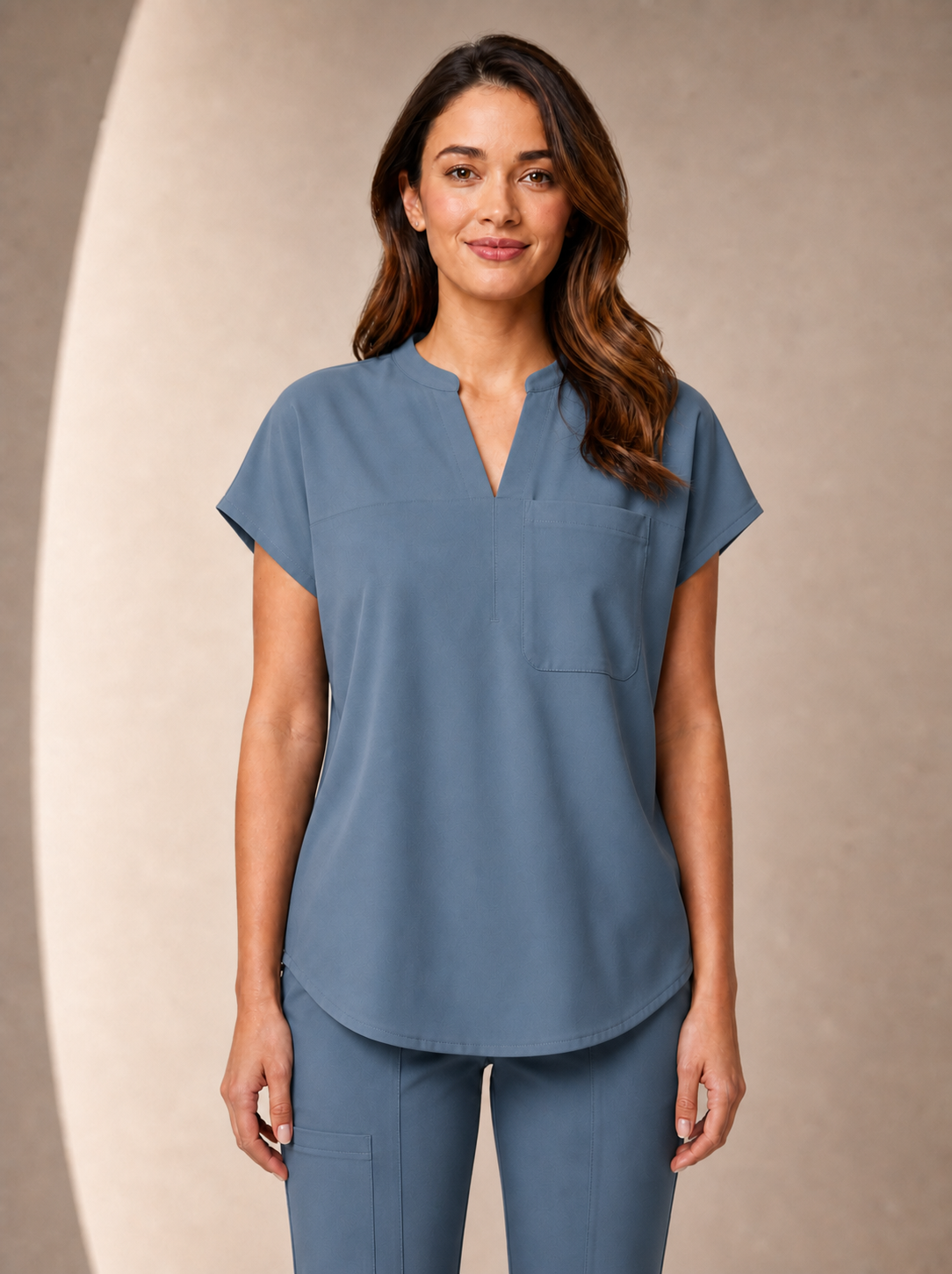 Women's Aegis Diamond Neckline Scrub Top - Shield Weave Steel Blue
