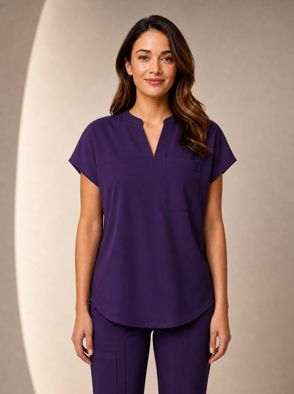 Women's Aegis Diamond Neckline Scrub Top - Shield Weave Purple