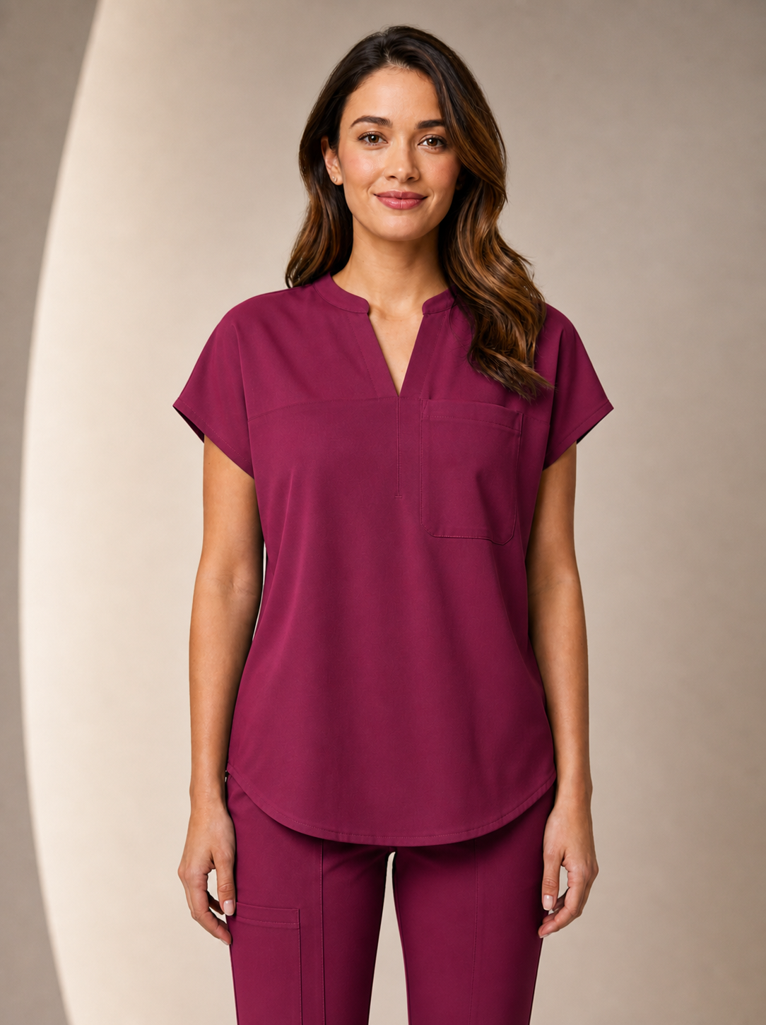 Women's Aegis Diamond Neckline Scrub Top - Shield Weave Magenta