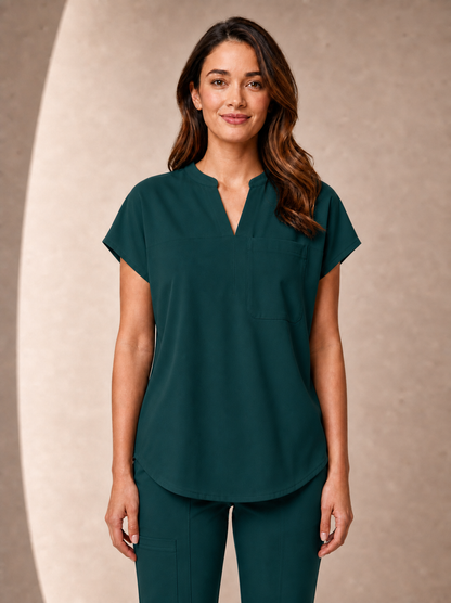 Women's Aegis Diamond Neckline Scrub Top - Air Flex Heavy Dark Green