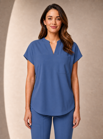 Women's Aegis Diamond Neckline Scrub Top - Shield Weave Bright Blue