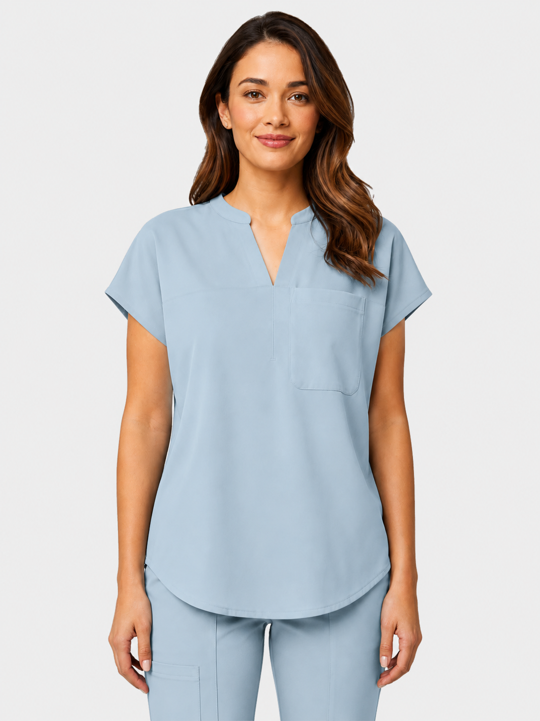 Women's Aegis Diamond Neckline Scrub Top - Cotton Flex Light Blue