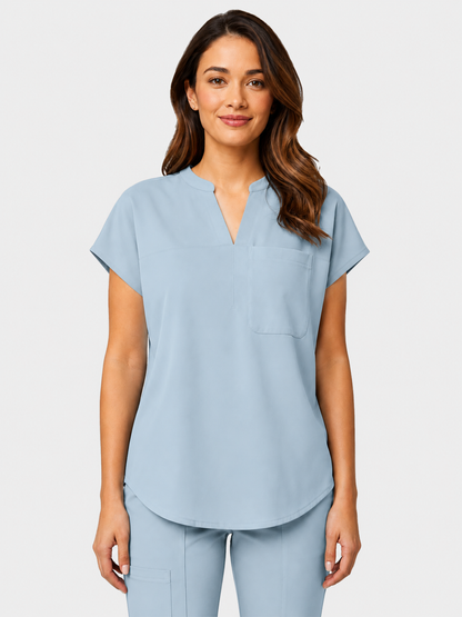 Women's Aegis Diamond Neckline Scrub Top - Cotton Flex Light Blue
