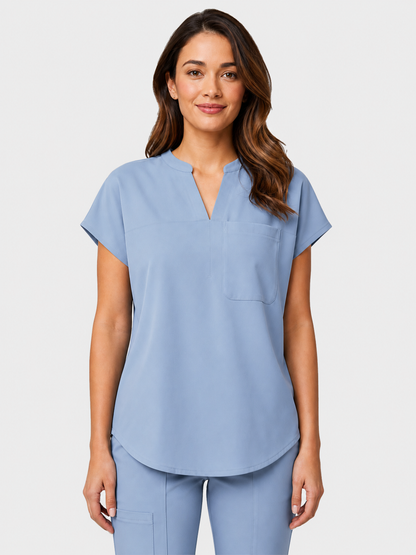 Women's Aegis Diamond Neckline Scrub Top - Cotton Flex Steel Blue