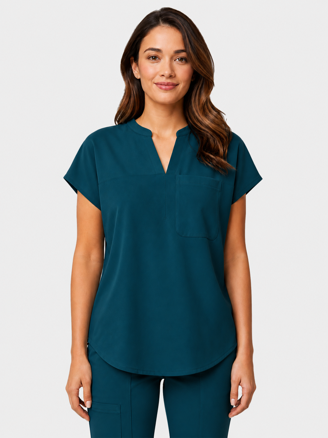 Women's Aegis Diamond Neckline Scrub Top - Cotton Flex Peacock Blue