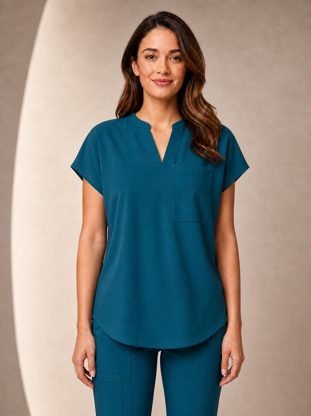 Women's Aegis Diamond Neckline Scrub Top - Shield Weave Peacock Blue