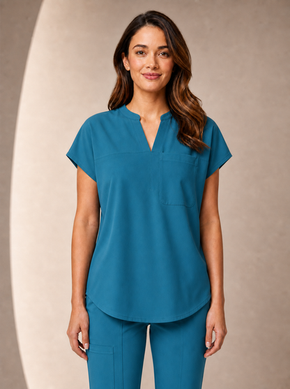 Women's Aegis Diamond Neckline Scrub Top - Shield Weave Lake Blue