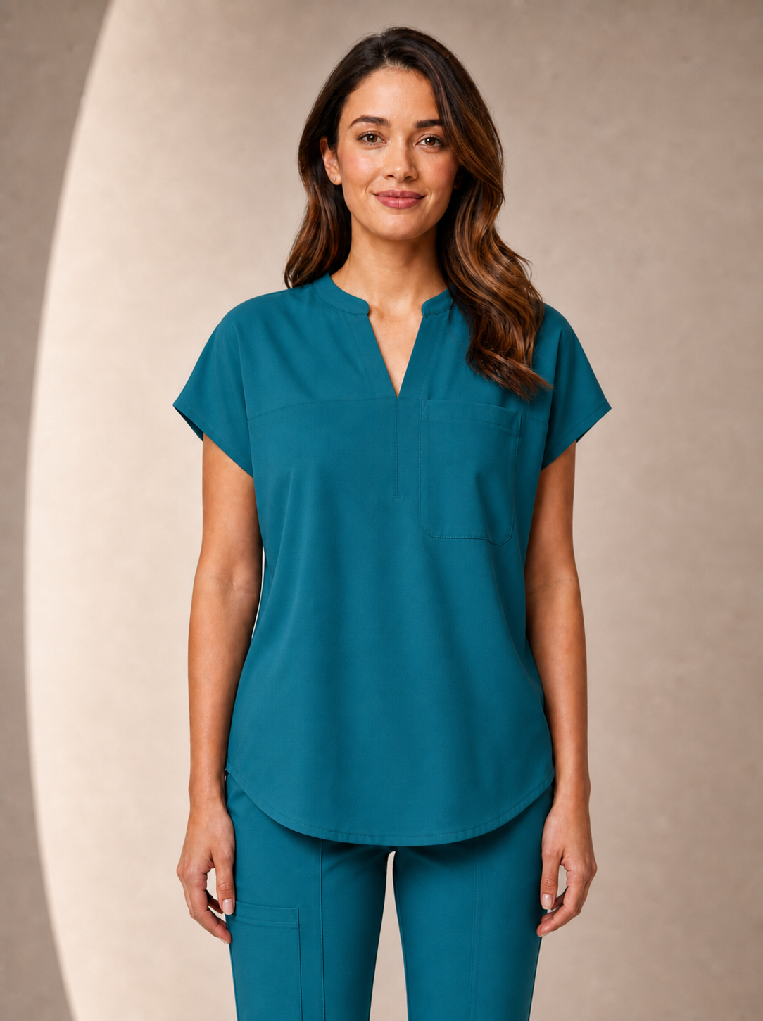 Women's Aegis Diamond Neckline Scrub Top - Shield Weave Teal