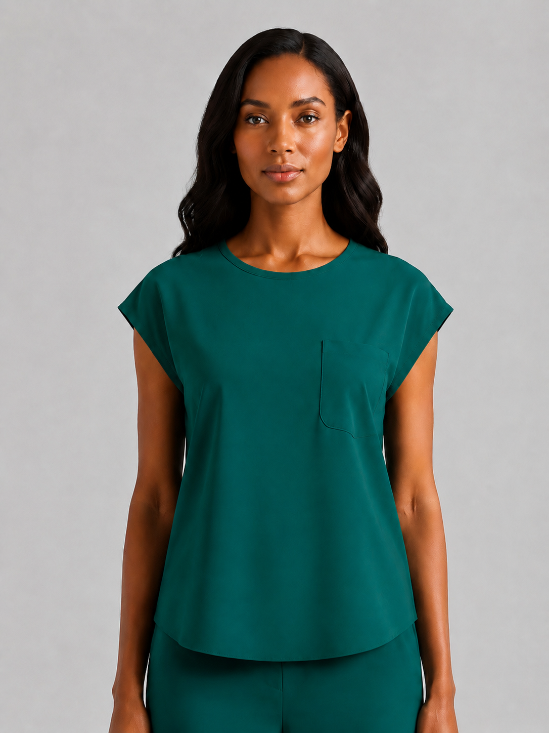 Women's Aegis Cap Sleeve Pocket Scrub Top - Shield Weave Green