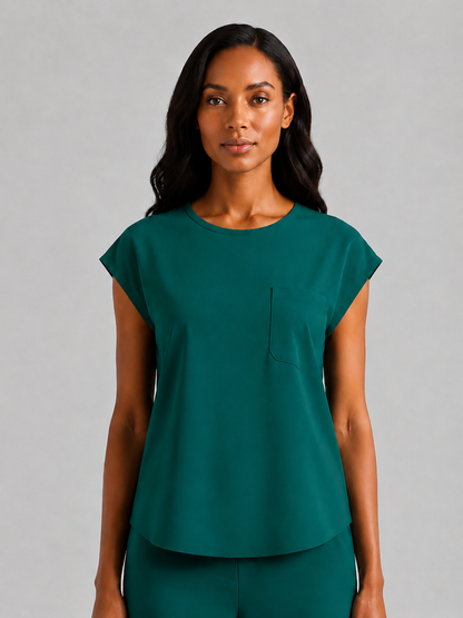 Women's Aegis Cap Sleeve Pocket Scrub Top - Shield Weave Green