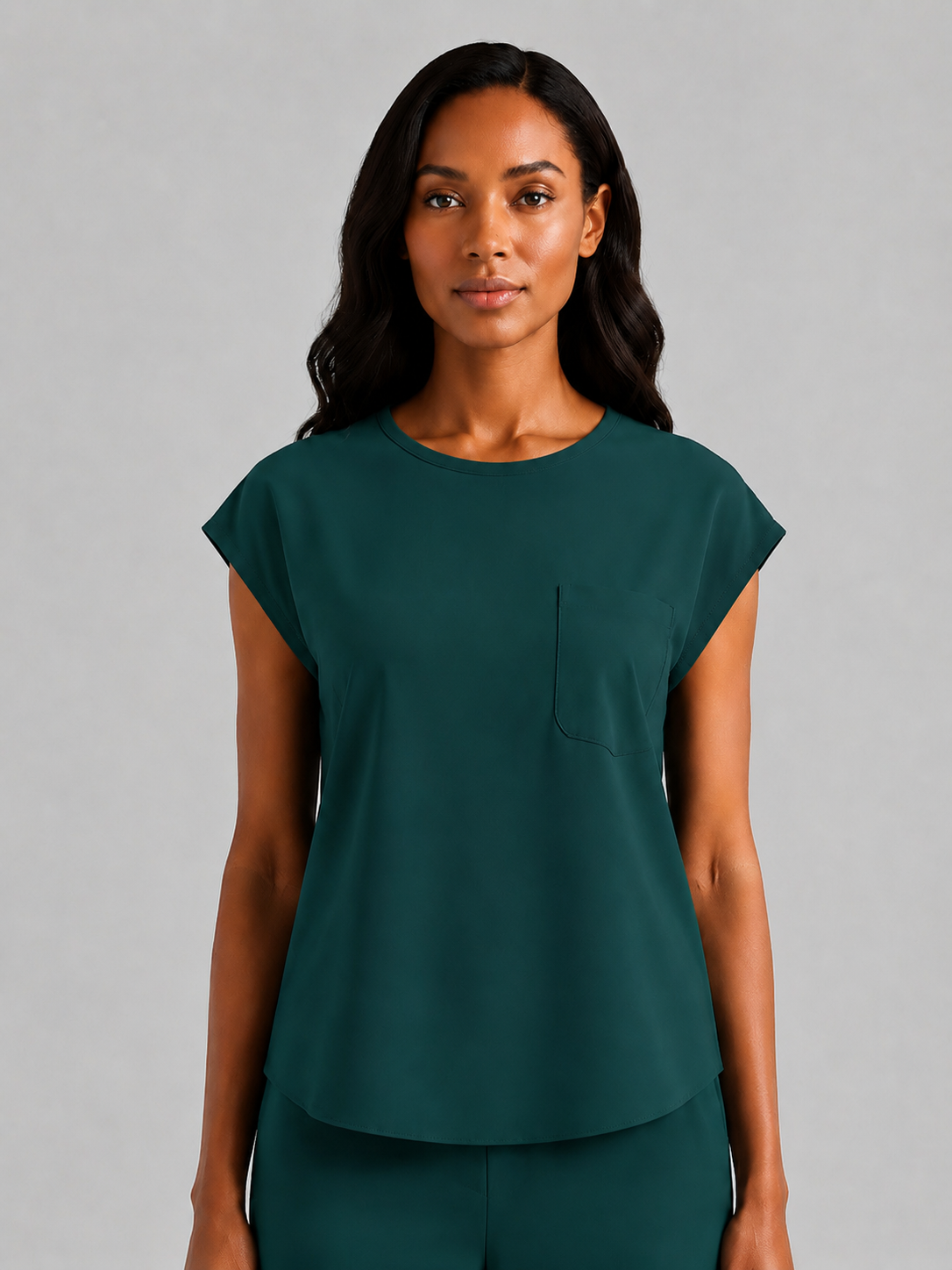 Women's Aegis Cap Sleeve Pocket Scrub Top - Shield Weave Dark Green