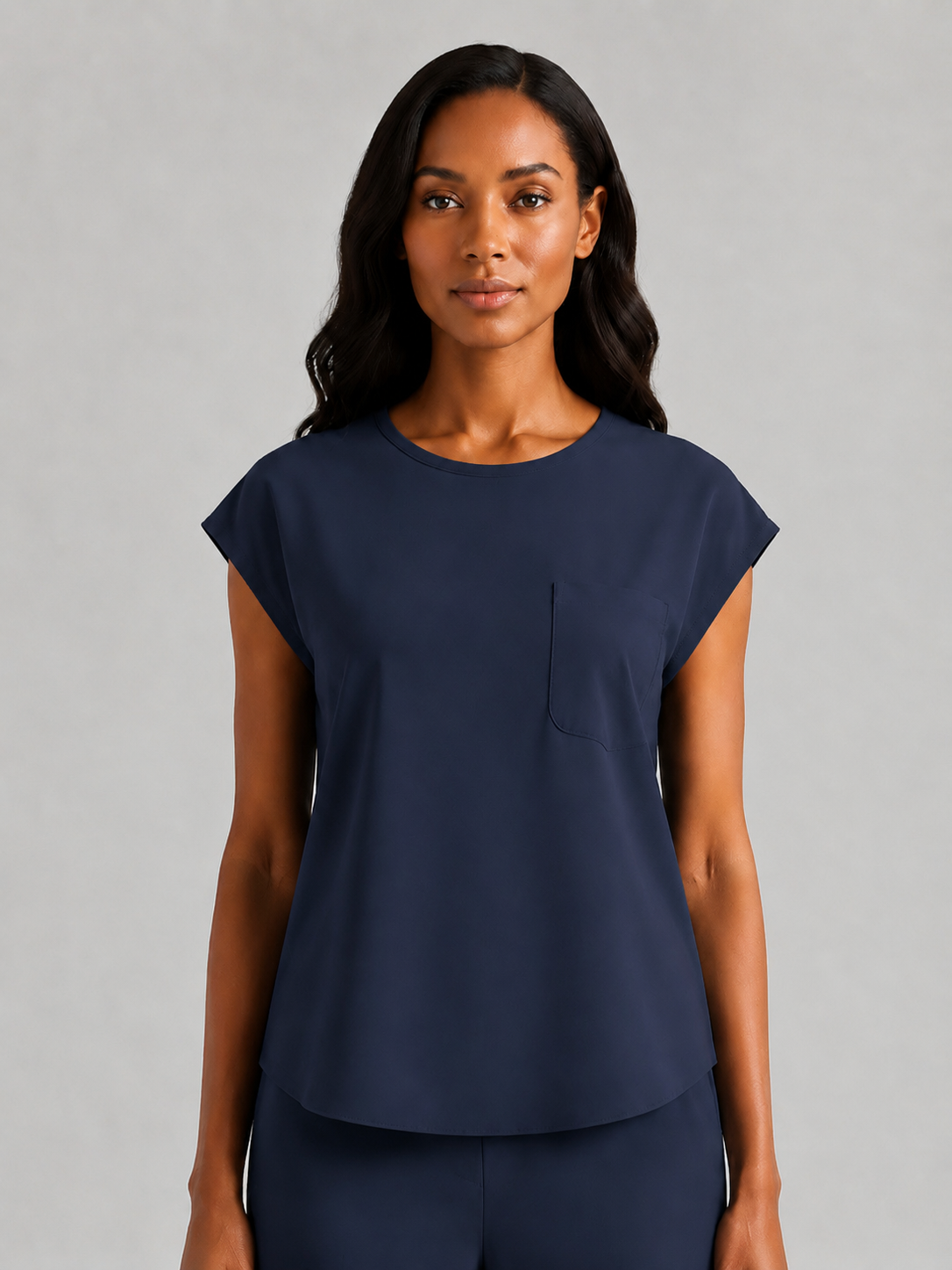 Women's Aegis Cap Sleeve Pocket Scrub Top - Shield Weave Navy Blue