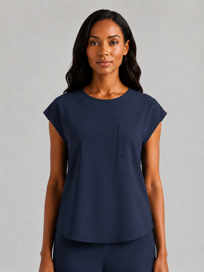 Women's Aegis Cap Sleeve Pocket Scrub Top - Shield Weave Navy Blue