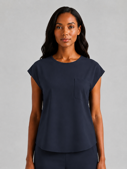 Women's Aegis Cap Sleeve Pocket Scrub Top - Shield Weave Dark Teal