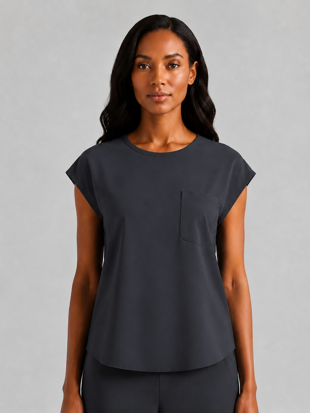 Women's Aegis Cap Sleeve Pocket Scrub Top - Shield Weave Smoke Gray