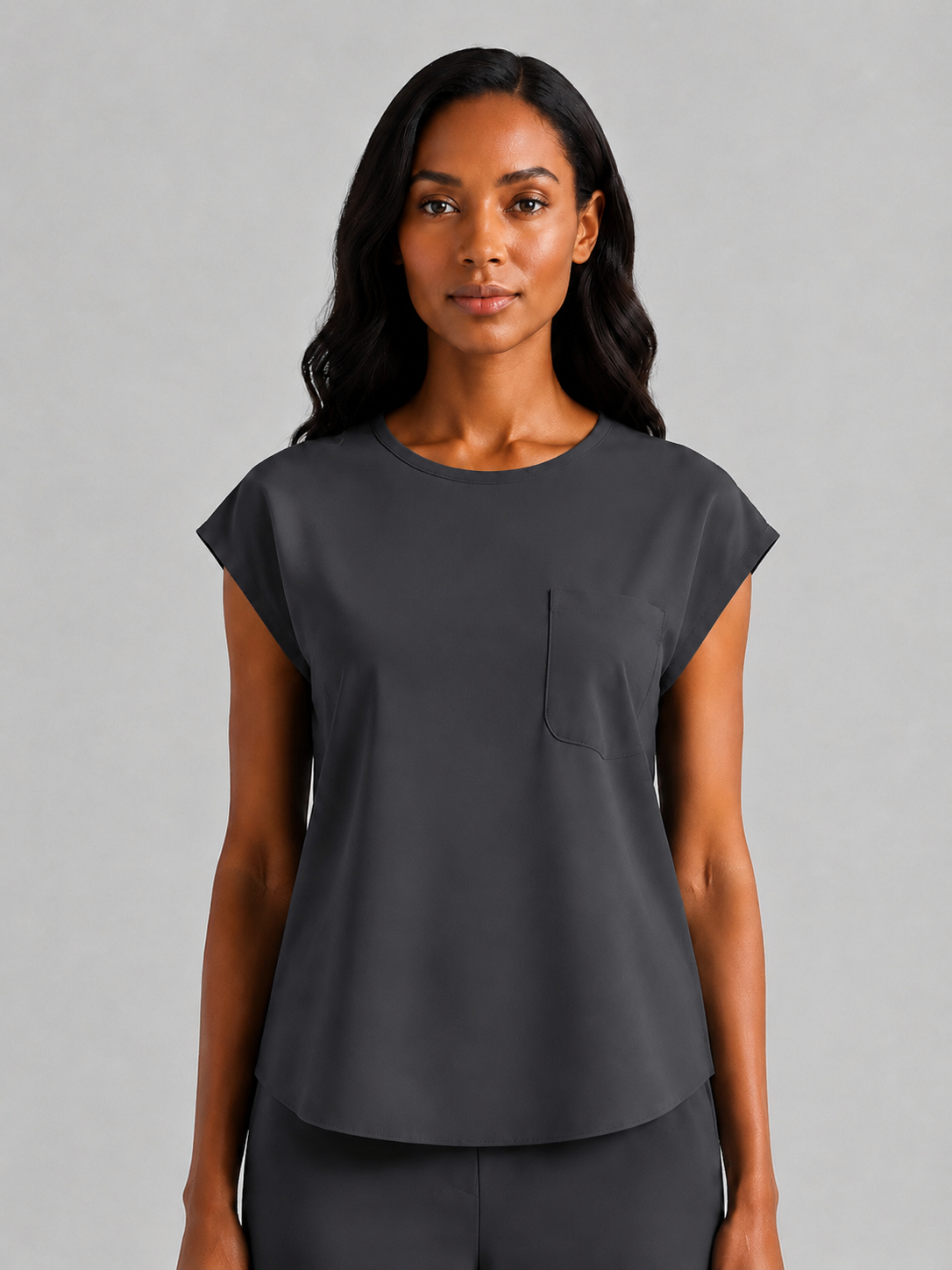 Women's Aegis Cap Sleeve Pocket Scrub Top - Shield Weave Charcoal Gray