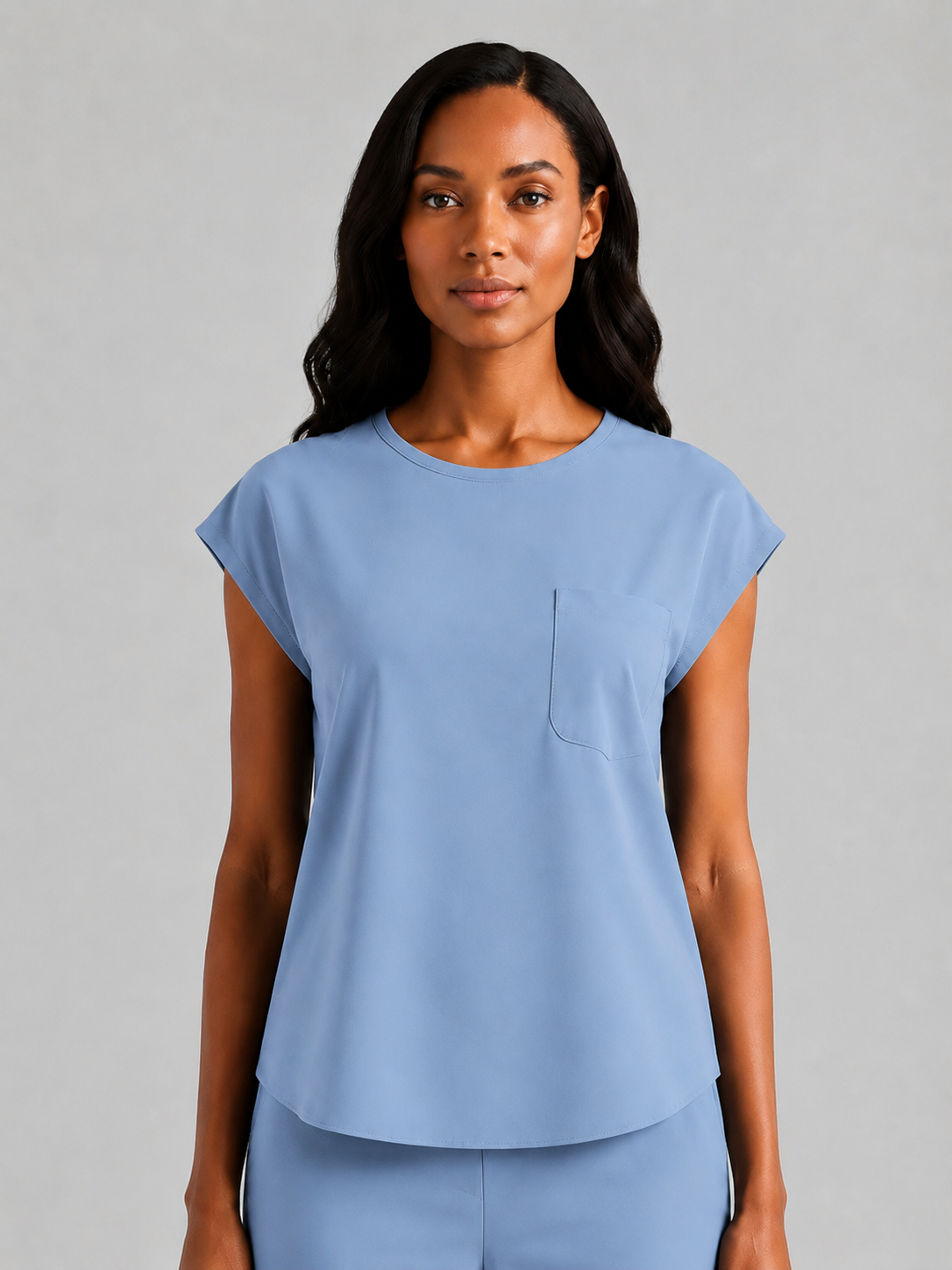 Women's Aegis Cap Sleeve Pocket Scrub Top - Shield Weave Steel Blue