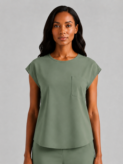 Women's Aegis Cap Sleeve Pocket Scrub Top - Air FlexMatcha Green