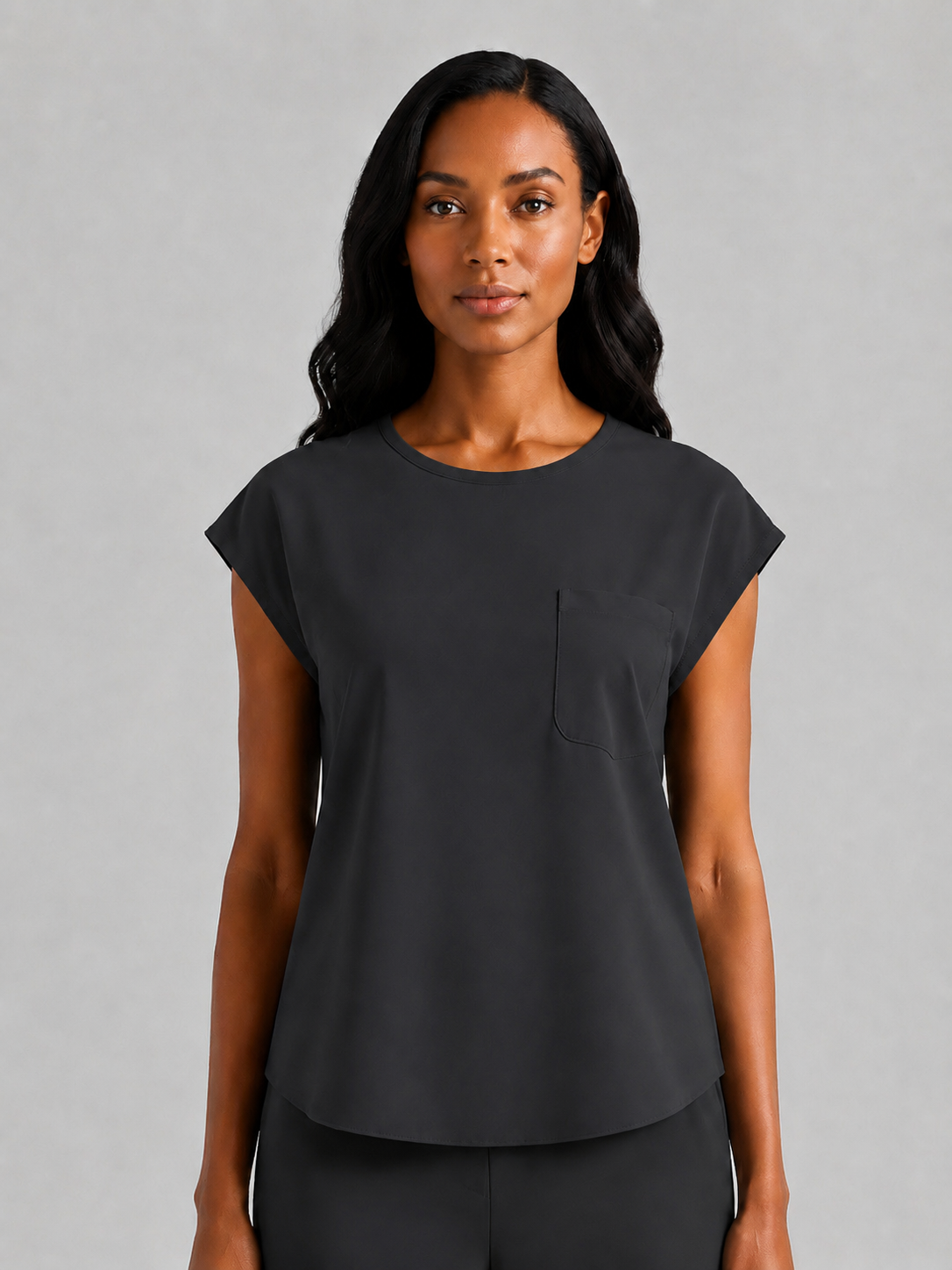 Women's Aegis Cap Sleeve Pocket Scrub Top - Shield Weave Black