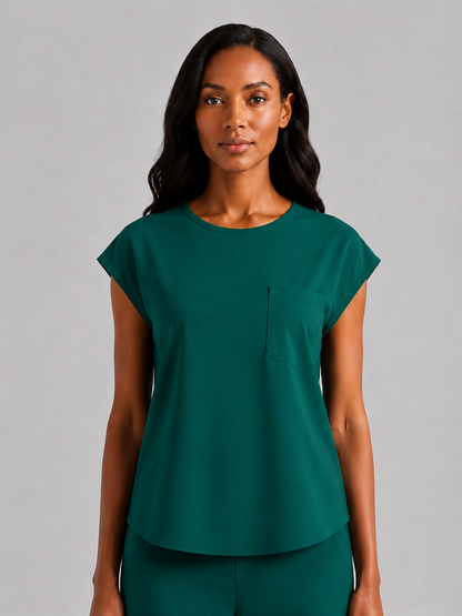 Women's Aegis Cap Sleeve Pocket Scrub Top - Air FlexDark Green
