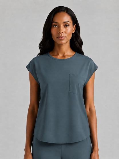 Women's Aegis Cap Sleeve Pocket Scrub Top - Air FlexIndigo Blue