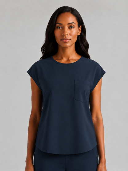 Women's Aegis Cap Sleeve Pocket Scrub Top - Air FlexNavy Blue