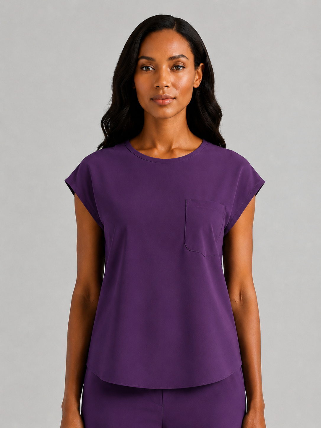 Women's Aegis Cap Sleeve Pocket Scrub Top - Shield Weave Purple