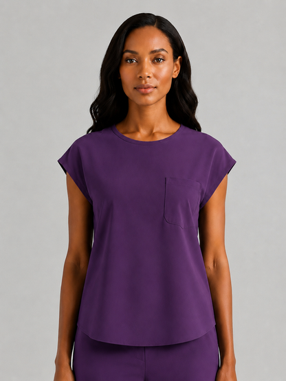 Women's Aegis Cap Sleeve Pocket Scrub Top - Shield Weave Purple