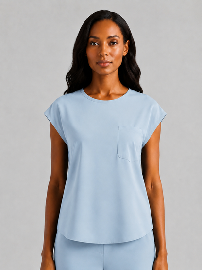 Women's Aegis Cap Sleeve Pocket Scrub Top - Air FlexMist Blue