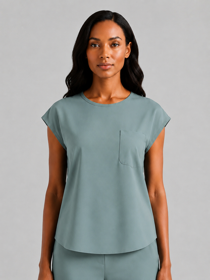 Women's Aegis Cap Sleeve Pocket Scrub Top - Air FlexLight Pine Green