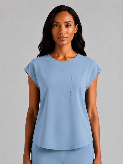 Women's Aegis Cap Sleeve Pocket Scrub Top - Air Flex Heavy Steel Blue