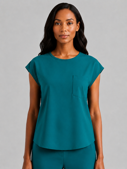 Women's Aegis Cap Sleeve Pocket Scrub Top - Air Flex Heavy Lake Blue