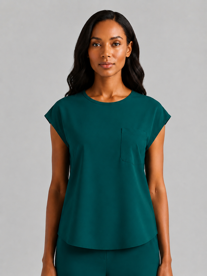 Women's Aegis Cap Sleeve Pocket Scrub Top - Air Flex Heavy Grass Green