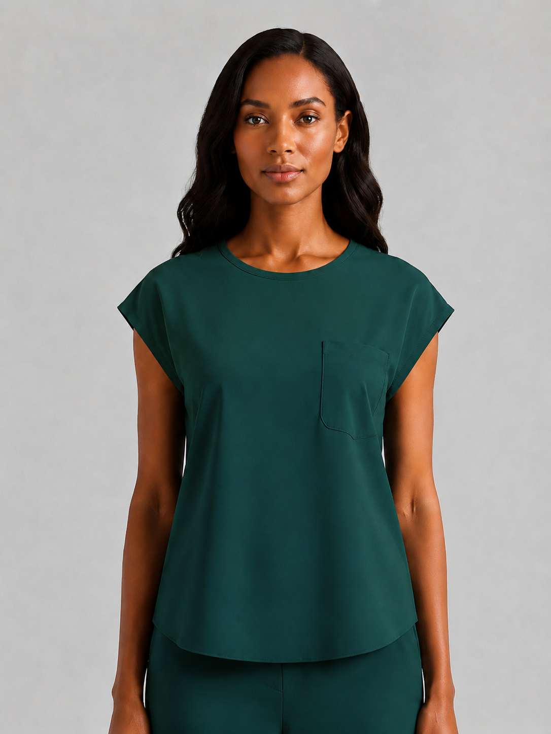 Women's Aegis Cap Sleeve Pocket Scrub Top - Air Flex Heavy Dark Green