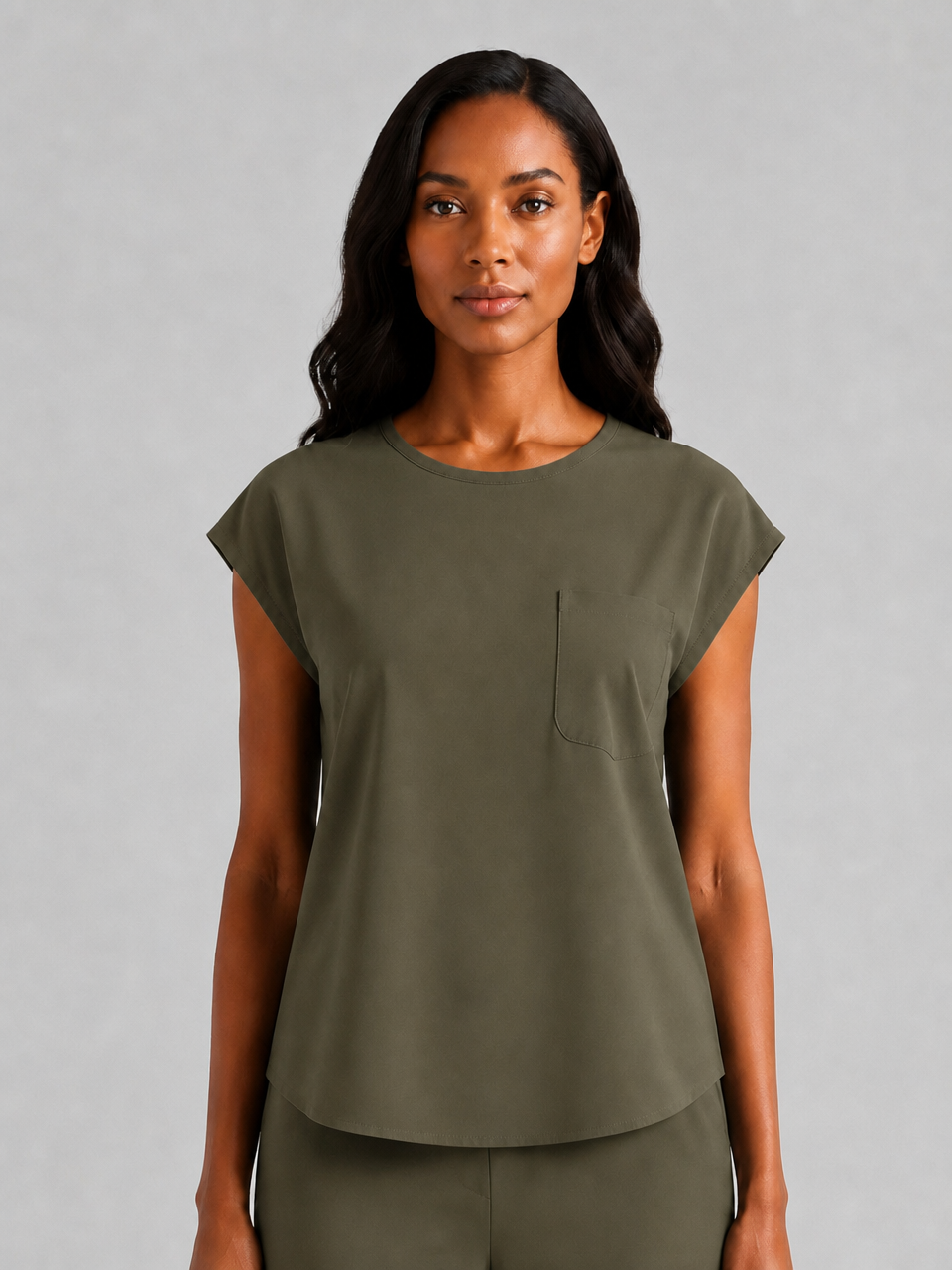Women's Aegis Cap Sleeve Pocket Scrub Top - Air Flex Heavy Olive Green