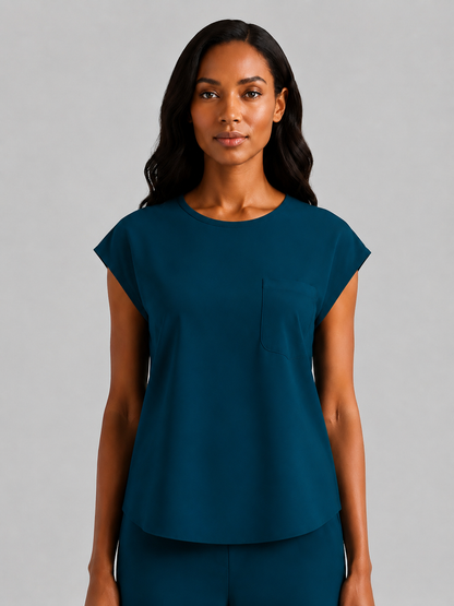 Women's Aegis Cap Sleeve Pocket Scrub Top - Air Flex Heavy Peacock Blue