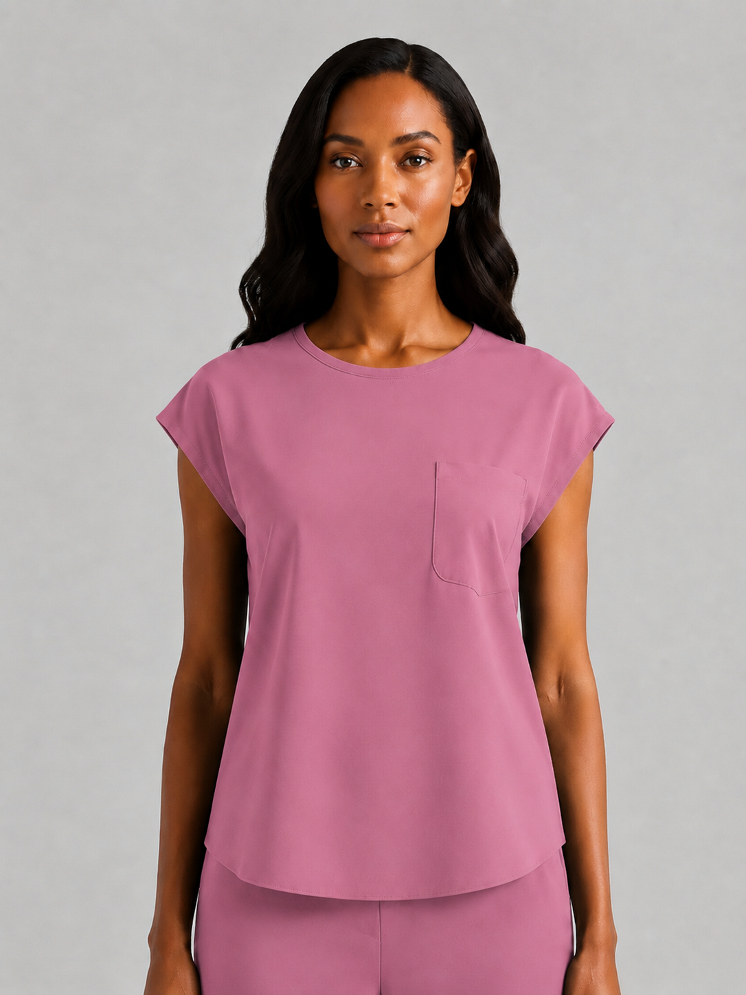 Women's Aegis Cap Sleeve Pocket Scrub Top - Shield Weave Rose Red