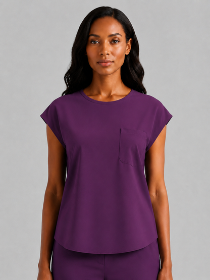 Women's Aegis Cap Sleeve Pocket Scrub Top - Air Flex Heavy Purple