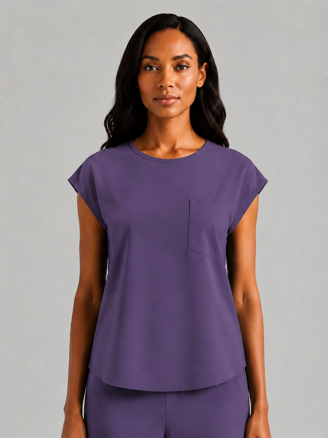 Women's Aegis Cap Sleeve Pocket Scrub Top - Air Flex Heavy Deep Purple