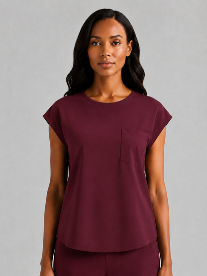 Women's Aegis Cap Sleeve Pocket Scrub Top - Air Flex Heavy Maroon