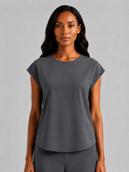 Women's Aegis Cap Sleeve Pocket Scrub Top - Air Flex Heavy Gray