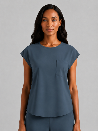 Women's Aegis Cap Sleeve Pocket Scrub Top - Air Flex Heavy Dark Slate Blue
