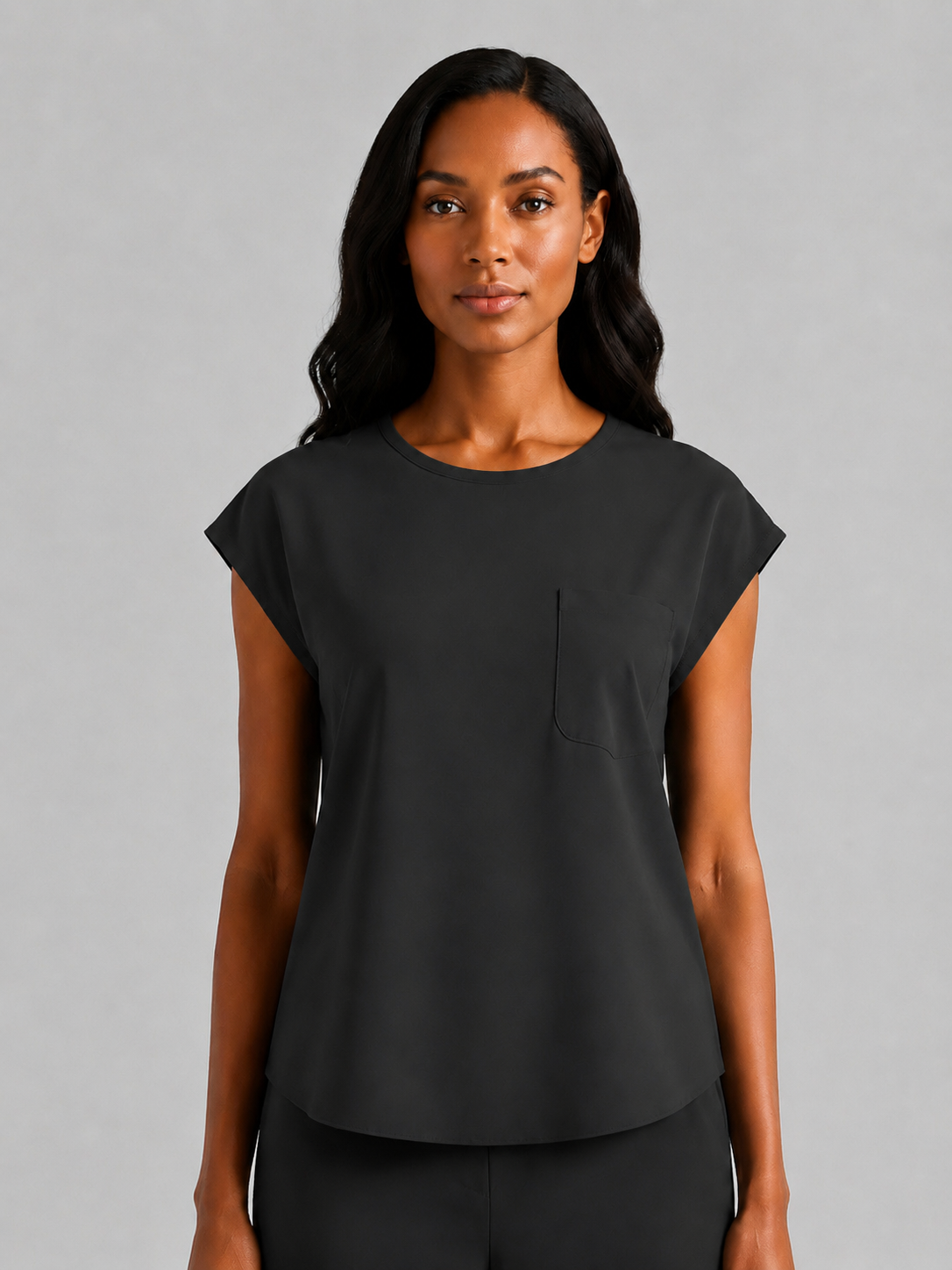 Women's Aegis Cap Sleeve Pocket Scrub Top - Air Flex Heavy Black