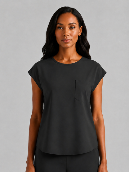 Women's Aegis Cap Sleeve Pocket Scrub Top - Air Flex Heavy Black
