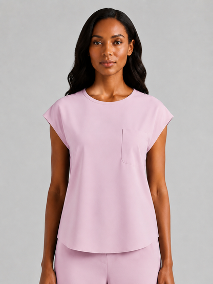 Women's Aegis Cap Sleeve Pocket Scrub Top - Cotton FlexLight Pink
